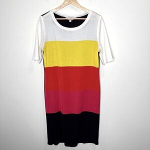 Exclusively Misook ColorBlock Knit Midi Dress L Short Sleeve Stretch Work Career